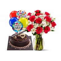 Flowers with Cake and Balloons